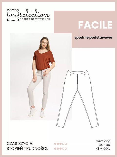 Wykrój spodnie FACILE XS-XXXL do druku