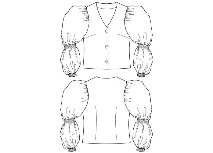 Wykrój - bluzka zapinana na guziki z bufiastymi rękawami FEMININ